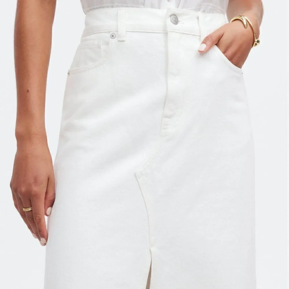 Madewell The Rilee Denim Midi Skirt Tile white NWT